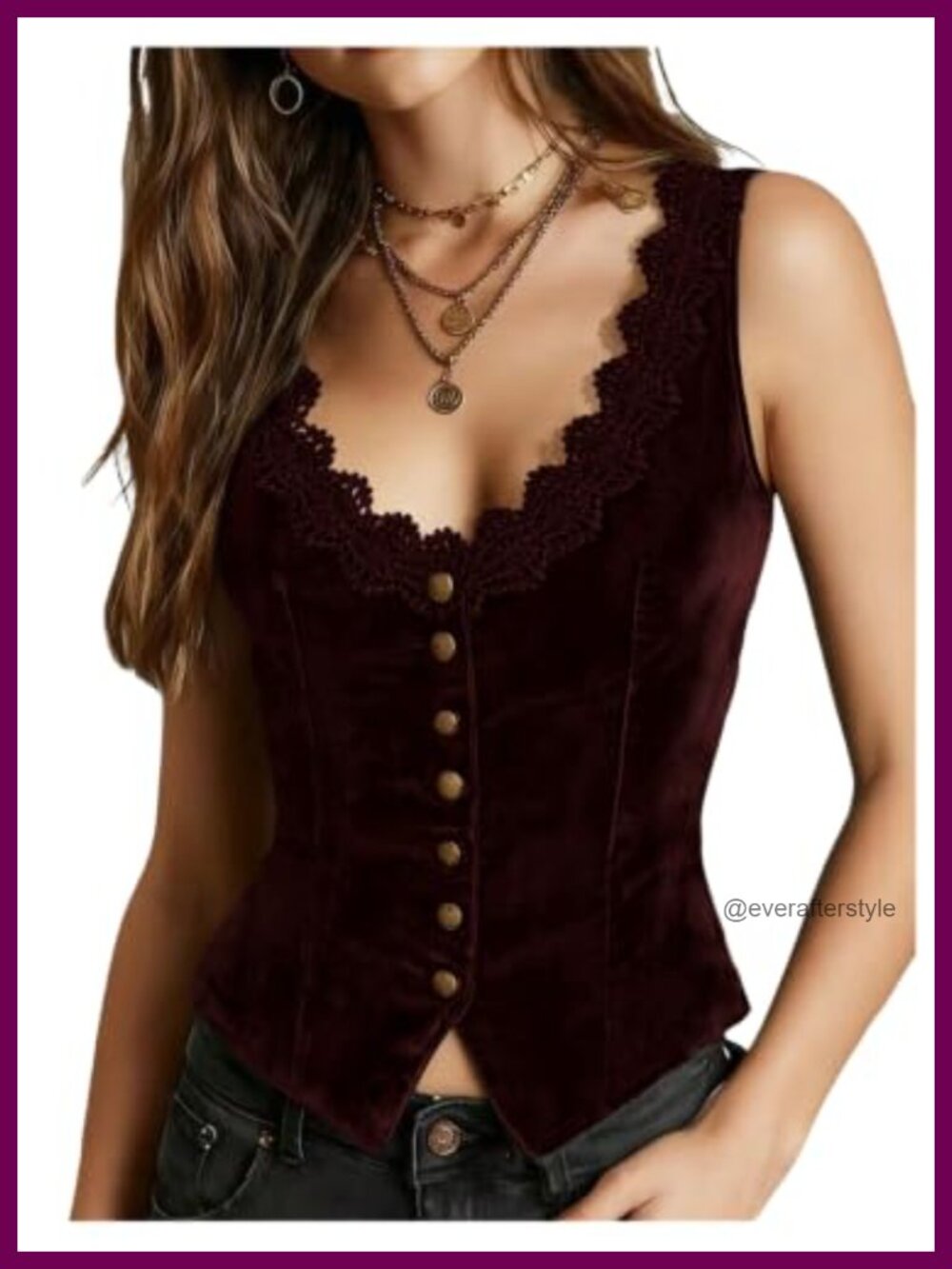 Women's Lace Velvet V Neck Button Down Tank Top Sleeveless Summer Vest